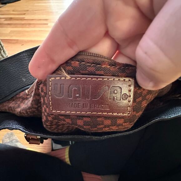 UNISA x Black Brown Leather Shoulder Bag Laptop Commuter Travel - Picture 2 of 6